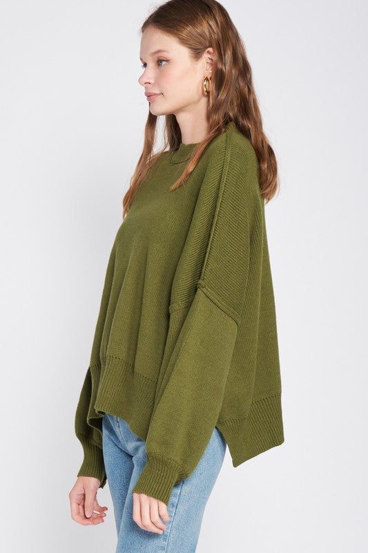 Oversized Long Sleeved Side Slit Sweater Tops