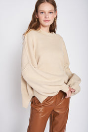 Oversized Long Sleeved Side Slit Sweater Tops