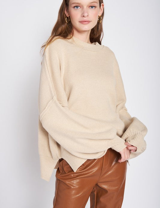 Oversized Long Sleeved Side Slit Sweater Tops