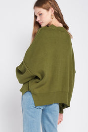 Oversized Long Sleeved Side Slit Sweater Tops