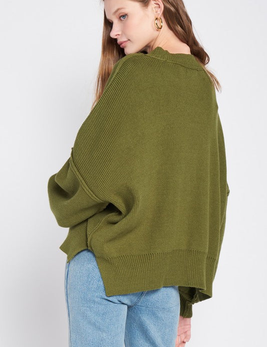 Oversized Long Sleeved Side Slit Sweater Tops