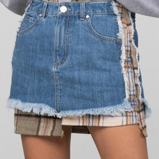 Plaid Checker Mini Denim Skirt DARK Skirts