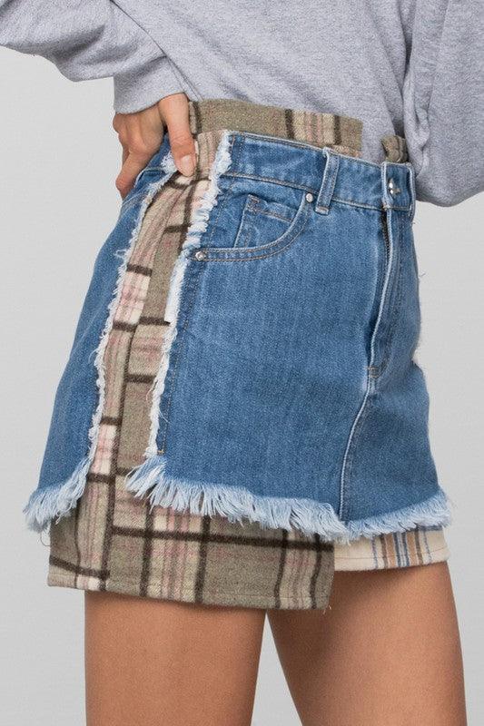 Plaid Checker Mini Denim Skirt Skirts