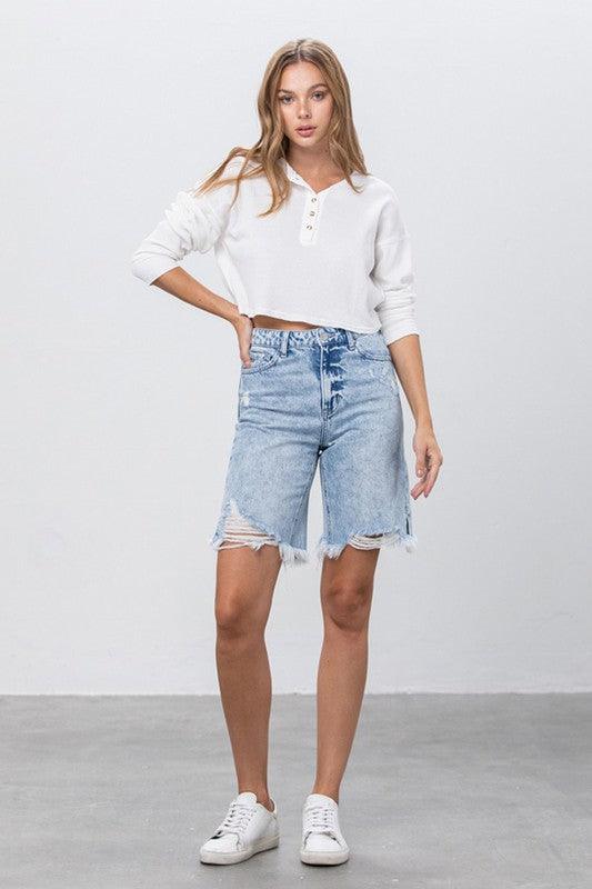 Distressed Denim Bermuda Shorts MEDIUM Denim Shorts