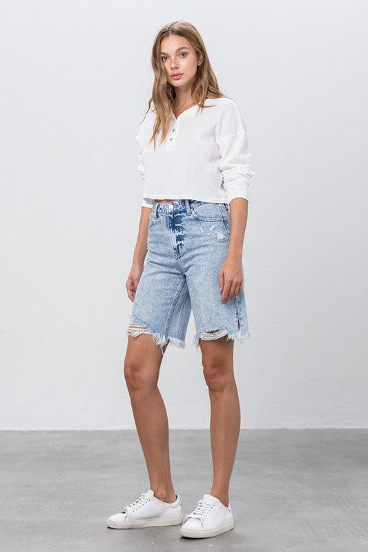 Distressed Denim Bermuda Shorts Denim Shorts