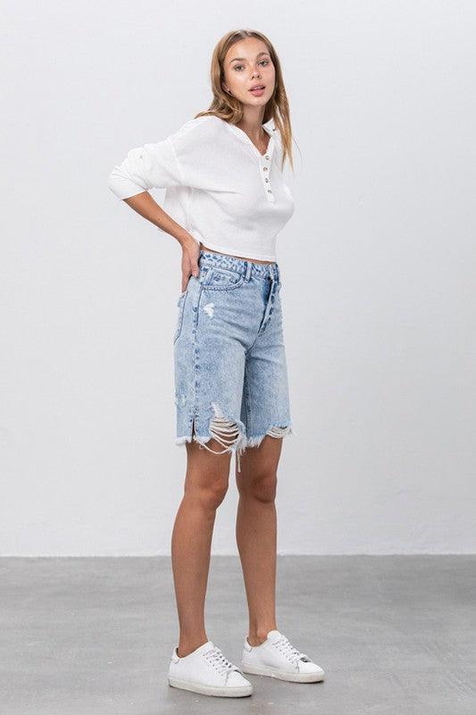 Distressed Denim Bermuda Shorts Denim Shorts