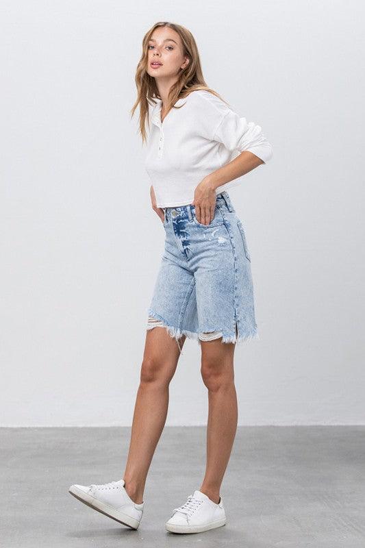 Distressed Denim Bermuda Shorts Denim Shorts