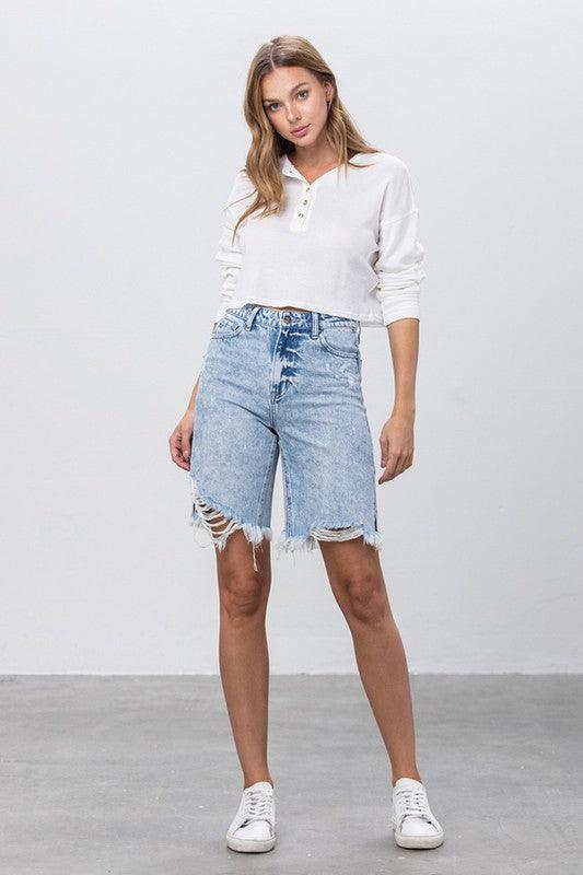 Distressed Denim Bermuda Shorts Denim Shorts