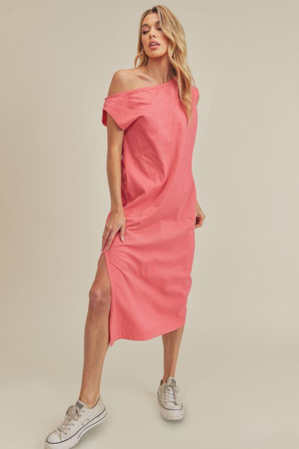 Coral Aemi + Co Side Slit Round Neck Sleeveless Midi Dress | Mid Dresses Daverri Fashions