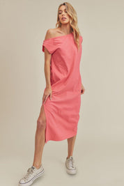 Coral Aemi + Co Side Slit Round Neck Sleeveless Midi Dress | Mid Dresses Daverri Fashions