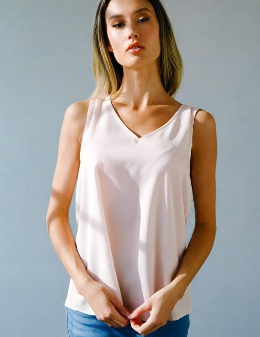 Cowl Neck Back V-Neck Tank Top Pink Tank Tops