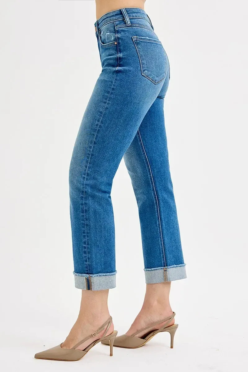 RISEN Full Size High Rise Boyfriend Fit Ankle Jeans - DAVERRI FASHIONS