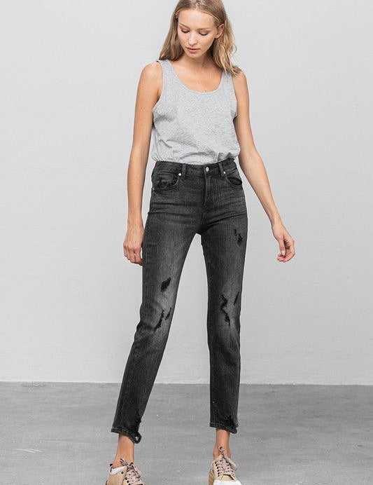 Mid Rise Ankle Black Straight Jeans Jeans