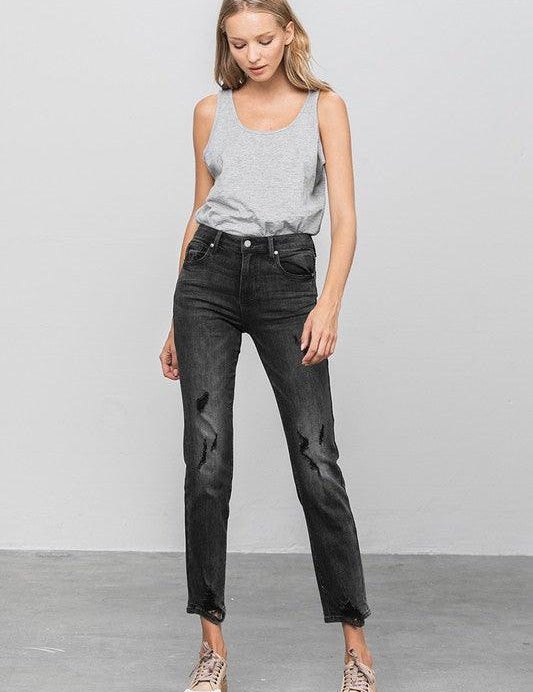 Mid Rise Ankle Black Straight Jeans Jeans