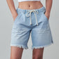 High Rise Drawstring Denim Shorts Light Wash Shorts