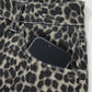 Daverri Leopard Print High Waist Barrel Jeans in black and beige denim with white stitching
