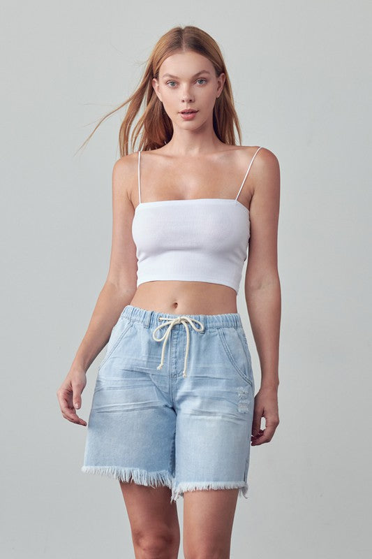 MID-RISE SLOUCH SHORTS Denim Shorts