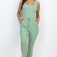 Ribbed Sleeveless Drawstring Jumpsuit Green Bay Jumpsuits