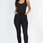 Ribbed Sleeveless Drawstring Jumpsuit Black Jumpsuits