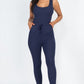Ribbed Sleeveless Drawstring Jumpsuit Navy Jumpsuits