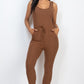 Ribbed Sleeveless Drawstring Jumpsuit DOWNTOWN BROWN Jumpsuits