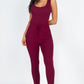 Ribbed Sleeveless Drawstring Jumpsuit Burgundy Jumpsuits