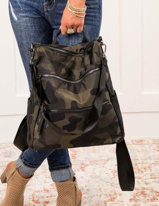 Rory Convertible Backpack Shoulder Handbag Green Camo 1