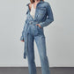 Belted Collared Button Front Denim Jumpsuit Jeans