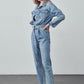 Belted Collared Button Front Denim Jumpsuit Jeans