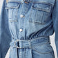 Belted Collared Button Front Denim Jumpsuit Jeans