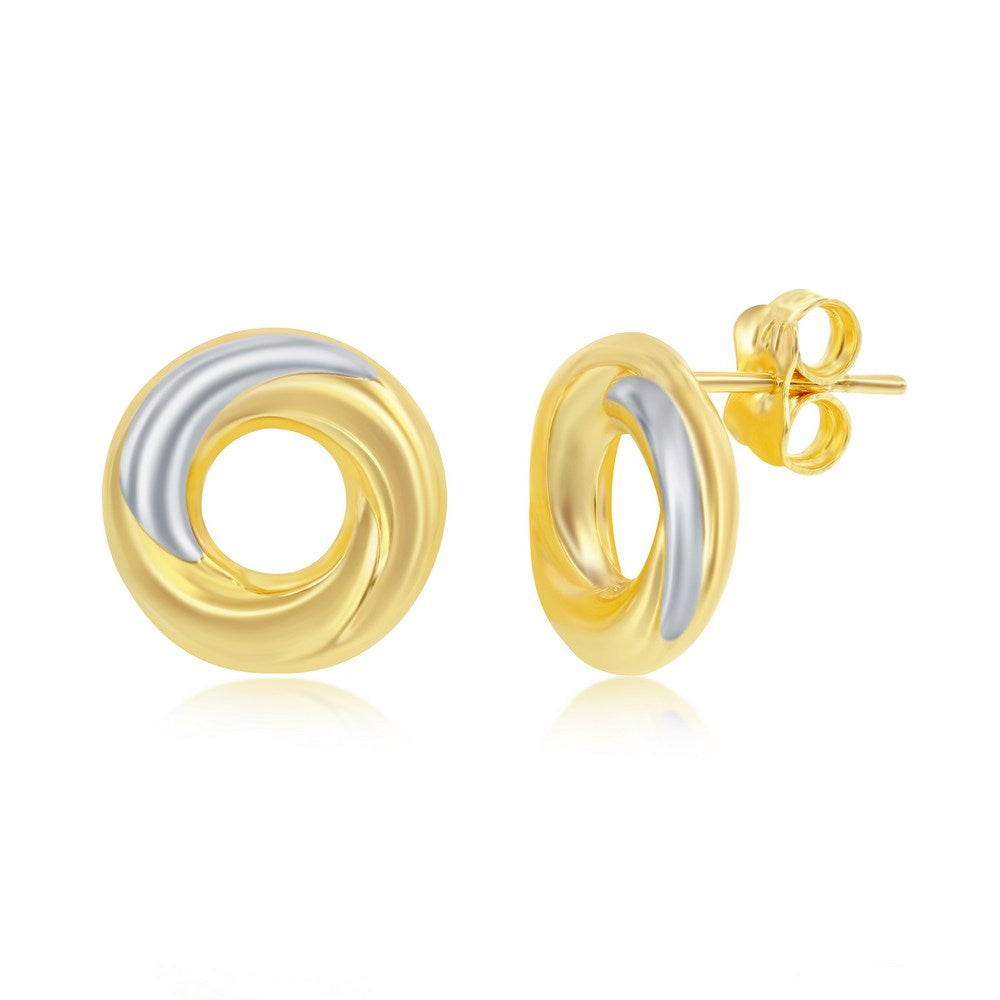 14K Yellow & White Gold, Twisted 12mm Studs Earrings