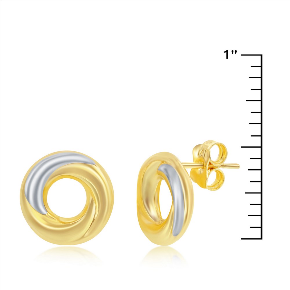 14K Yellow & White Gold, Twisted 12mm Studs Earrings