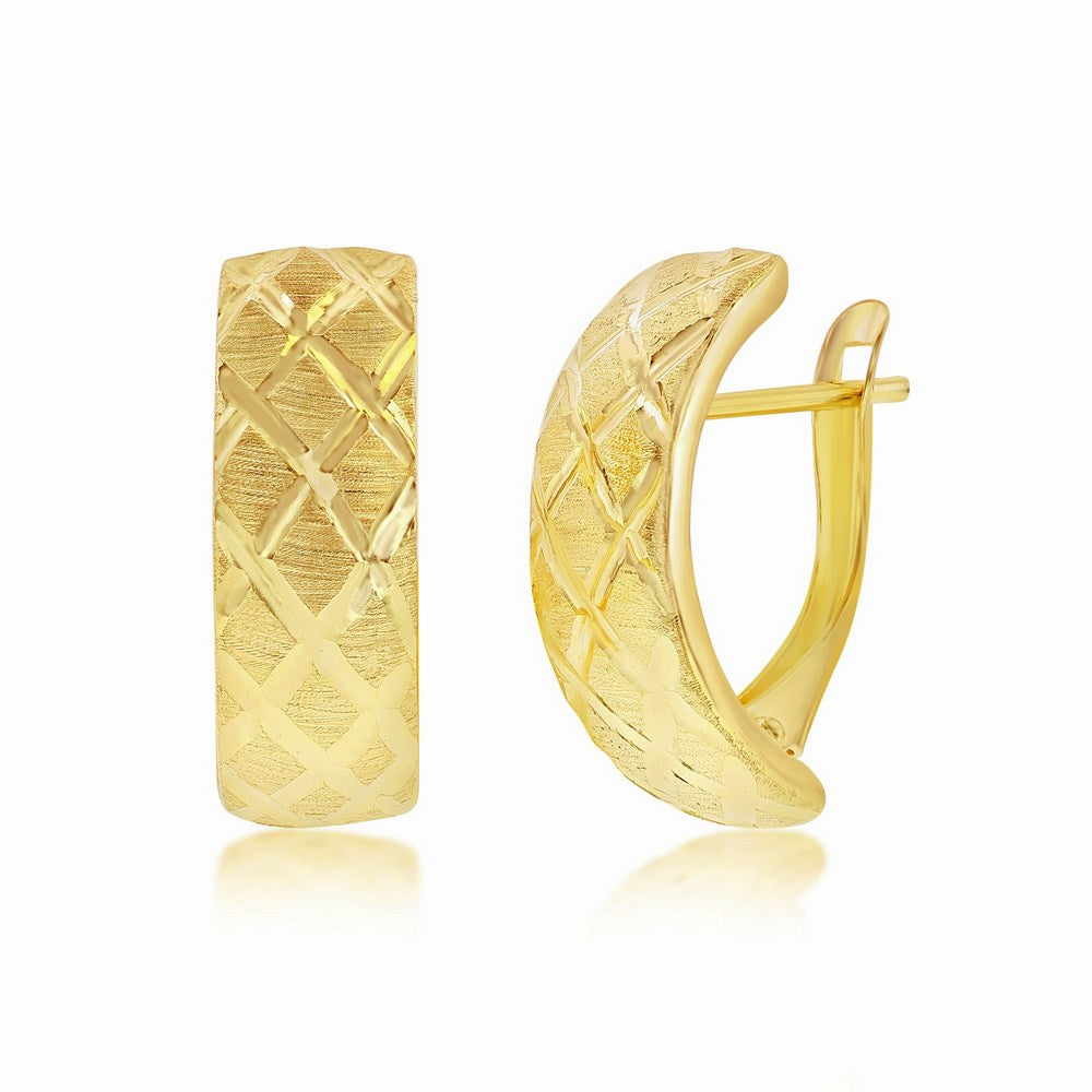 14K Yellow Gold Checkered Hoop Earrings Earrings