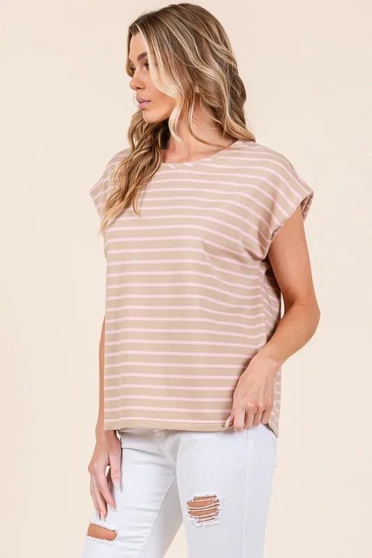 Lime 'N' Chili Striped Muscle Sleeve Top