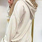 Beige Leopard Trim Drawstring Long Sleeve Hoodie