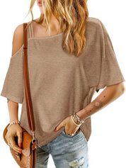 Khaki Asymmetrical Neck Half Sleeve T-Shirt | T-Shirts Daverri Fashions