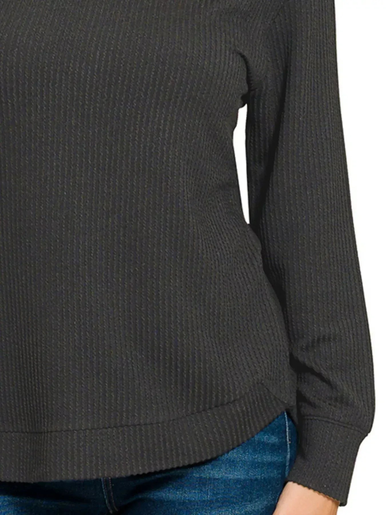 Zenana Full Size Raised Rib Round Neck Long Sleeve Top Plus Size - DAVERRI FASHIONS