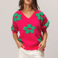 BiBi Pearl Beads Flowers Sweater Top - DAVERRI FASHIONS