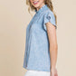 Lime 'N' Chili Mineral Wash Flutter Sleeve Button Down Shirt