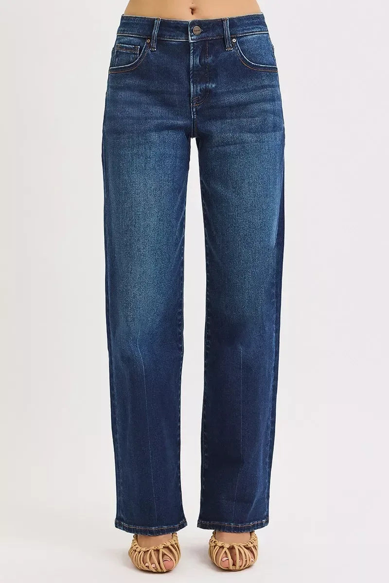 RISEN Mid Rise Wide Baggy Jeans - DAVERRI FASHIONS