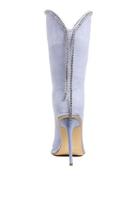Ashipa Diamante Chain Detail Calf Boots | Boots Daverri Fashions