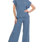 Zenana Rolled Sleeve Top and Pants Sweater Set DUSTY BLUE M
