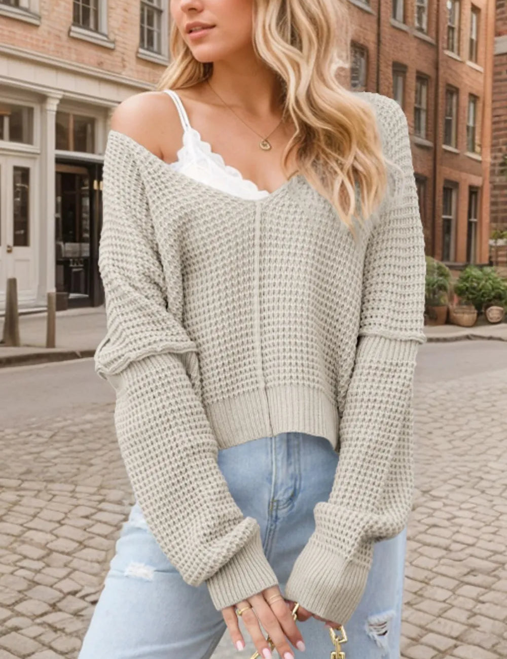 V-Neck Long Sleeve Sweater | Sweaters Daverri Fashions