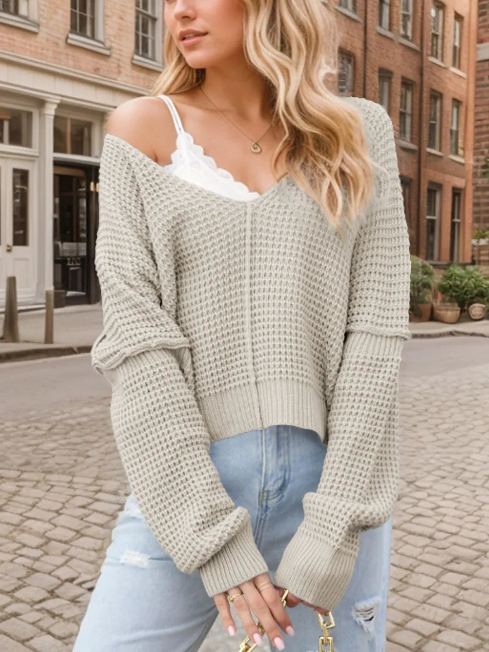 V-Neck Long Sleeve Sweater | Sweaters Daverri Fashions