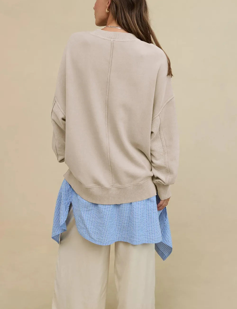 Side Slit Round Neck Long Sleeve Sweatshirt | Sweatshirts Daverri Fashions