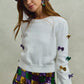 SO ME Mardi Gras glitter bow ribbon sweater with colorful sequined bows