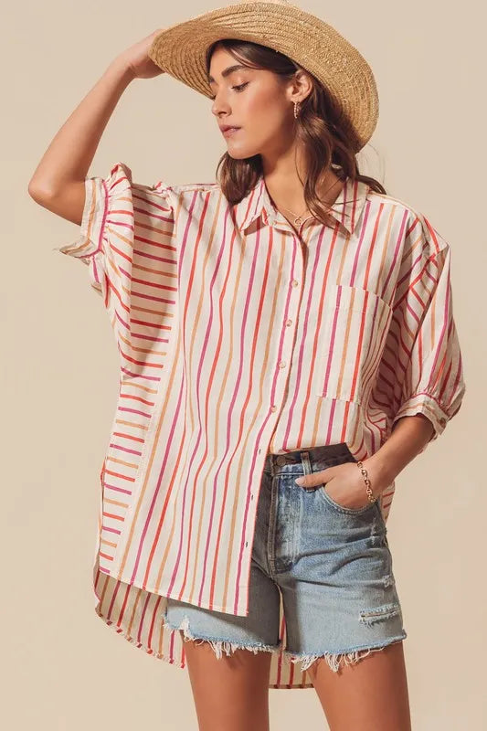 SO ME Multicolored Stripe Button Down Shirt