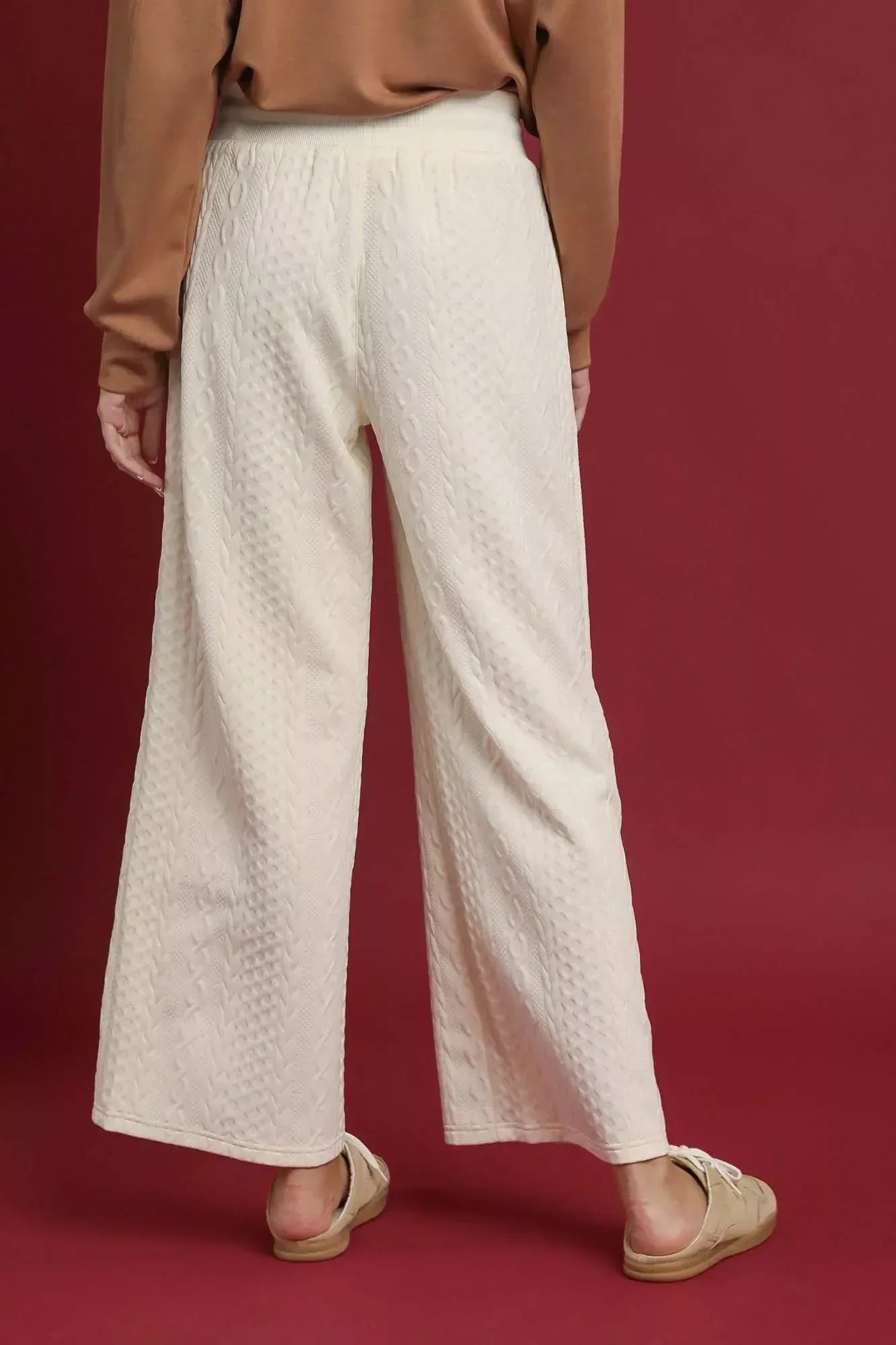 Umgee Cable Knit Textured Wide Leg Pants - DAVERRI FASHIONS