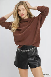Umgee Draped Turtleneck Long Sleeve Knit Top | Daverri Fashions
