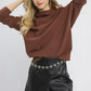 Umgee Draped Turtleneck Long Sleeve Knit Top - DAVERRI FASHIONS